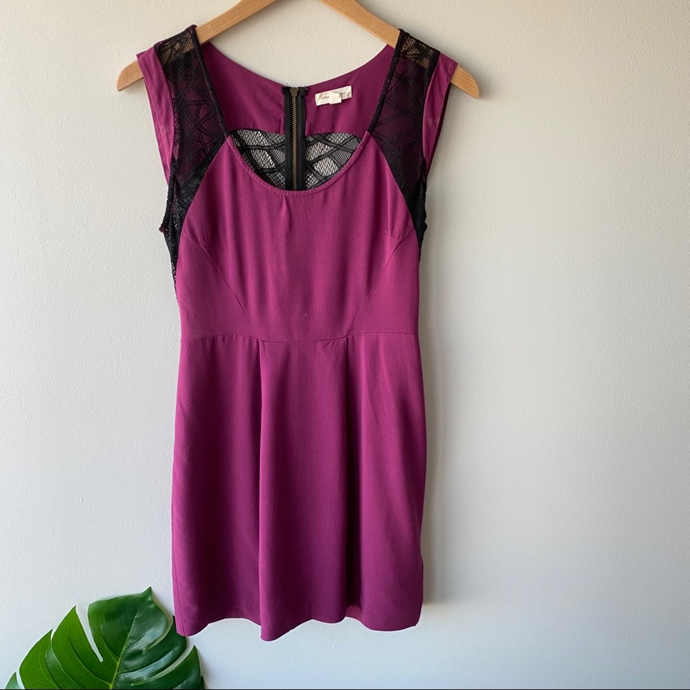 SILENCE + NOISE Skater Dress Purple with Black Lace Back Size 0